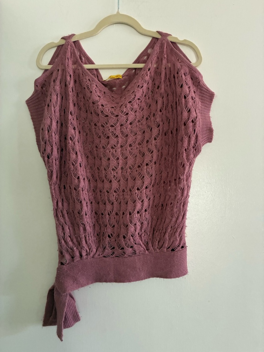 Catherine Malandrino Baby Alpaca Dusty Mauve Crochet Knit Boatneck Sweater